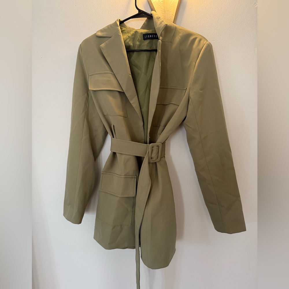 Lioness Green Belted Blazer Jacket